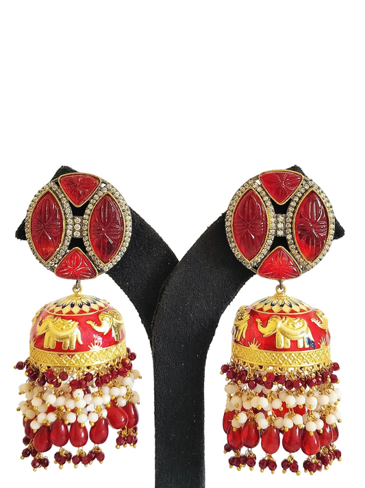 Minakari Carved Designer Stone Earring (PE059)