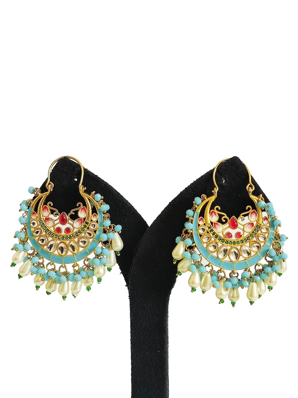 Chand Bali Minakari Stone Earrings (PE042) Firoza