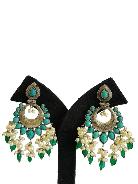 Oxidized Stone Chand Bali Earring (PE046)