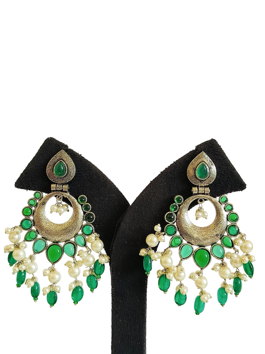 Oxidized Stone Chand Bali Earring (PE046)